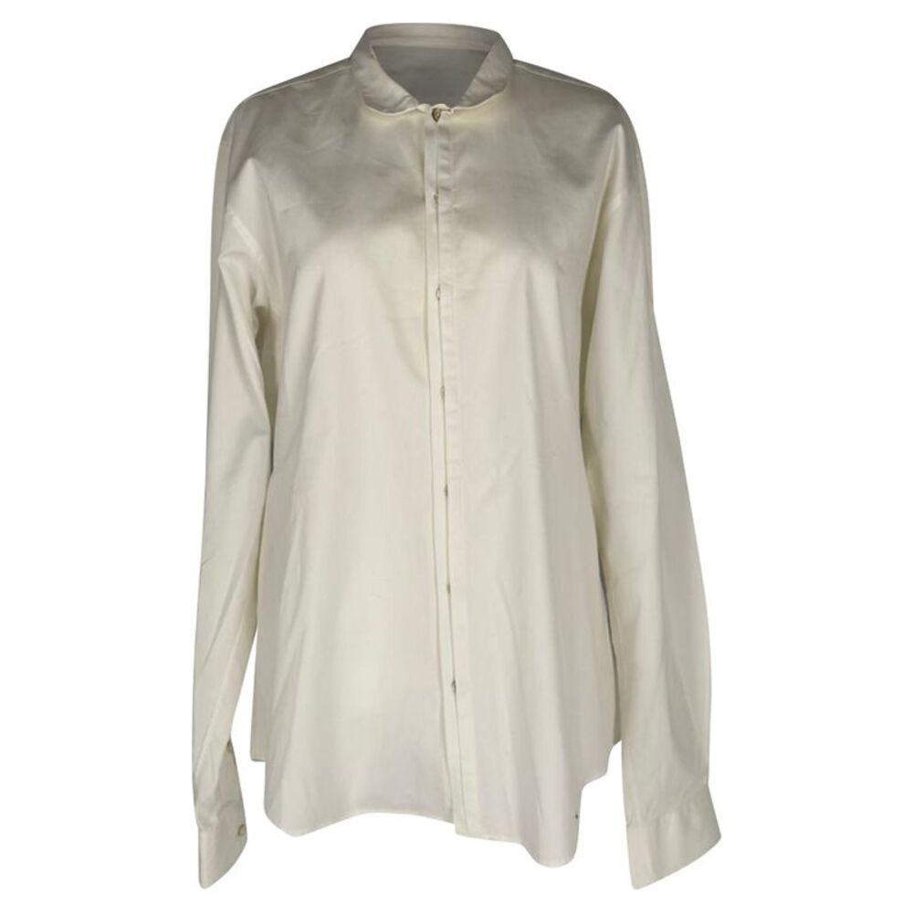 Shanghai Tang Button-Down Shirt in White Cotton